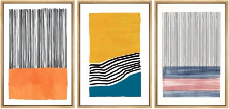 SIGNWIN Framed Wall Art Print Set Orange, Yellow, Blue & Pink Color Blocks and Lines Abstract Shapes Illustrations Modern Art Chic Relax/Calm Multicolor for Living Room, Bedroom, Office - 16"x24"x3