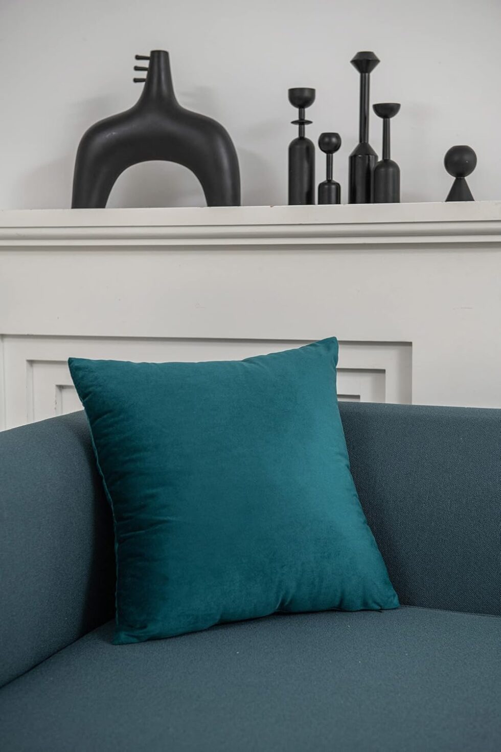 DEZENE Throw Pillow Cases 18x18 Teal: 2 Pack Cozy Soft Velvet Square Decorative Pillow Covers for Farmhouse Home Decor