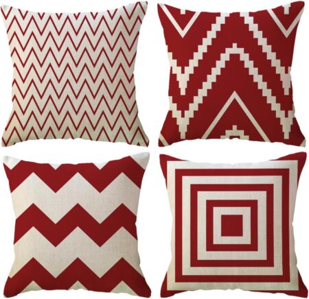 ULOVE LOVE YOURSELF Square Decorative Throw Pillows Cushion Covers Modern Geometry Print Home Pillowcases 18 X 18 Inch,4 Pack (Red)