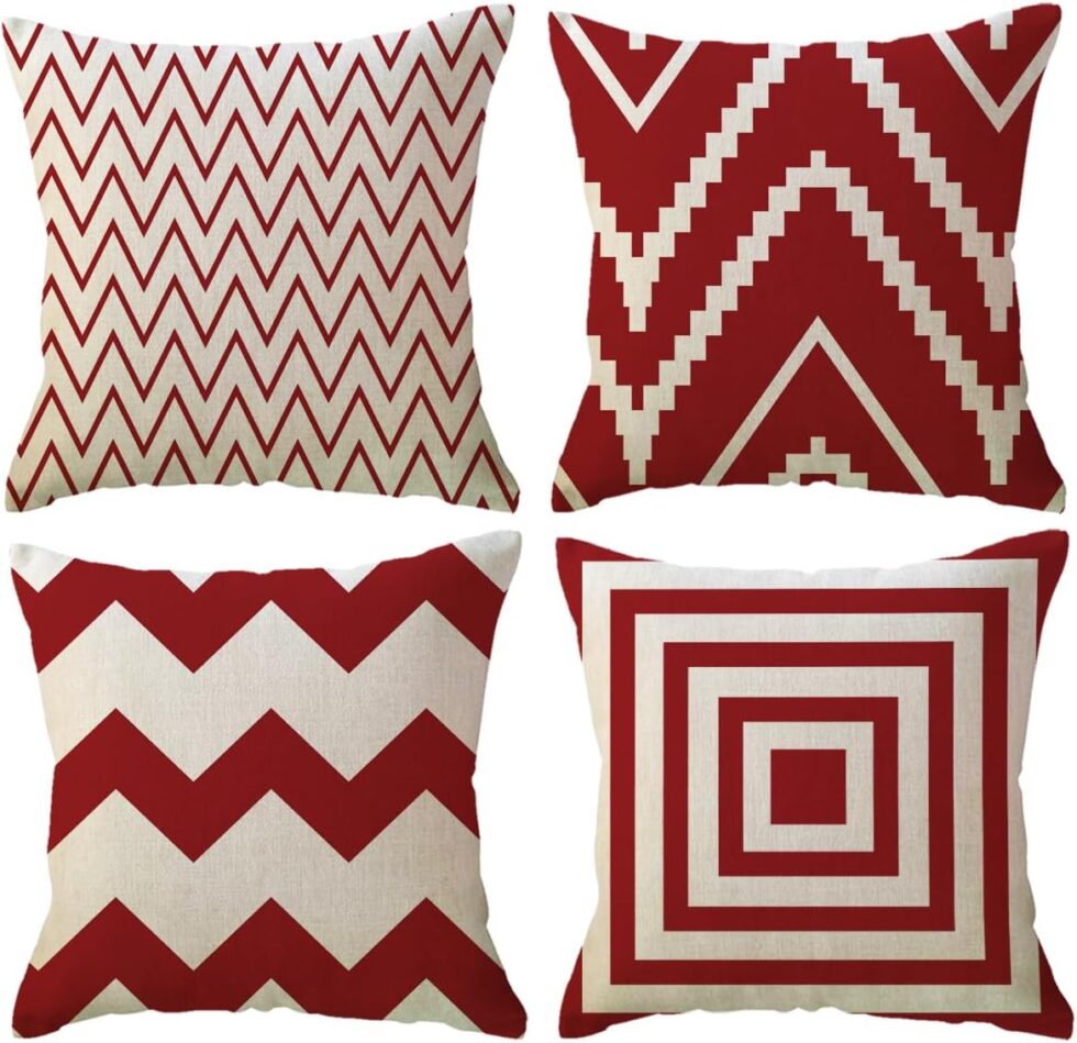 ULOVE LOVE YOURSELF Square Decorative Throw Pillows Cushion Covers Modern Geometry Print Home Pillowcases 18 X 18 Inch,4 Pack (Red)