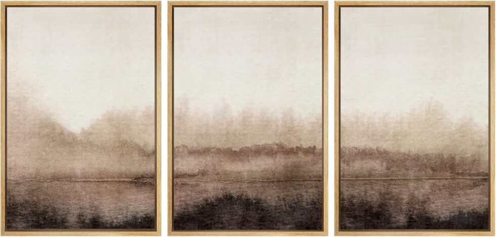 SIGNWIN Framed Canvas Print Wall Art Set Pastel Watercolor Brown Landscape Nature Wilderness Illustrations Modern Art Decorative Nordic Abstract for Living Room, Bedroom, Office - 24"x36"x3 Natural