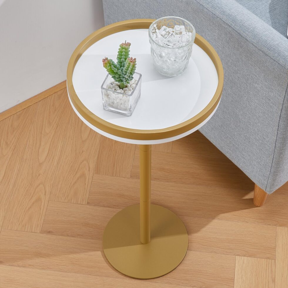 Round Drink Table,Small Pedestal Table,Small Round Side Table for Narrow Spaces,Martini Table for Living Room, Bedroom, Bathroom,Balcony
