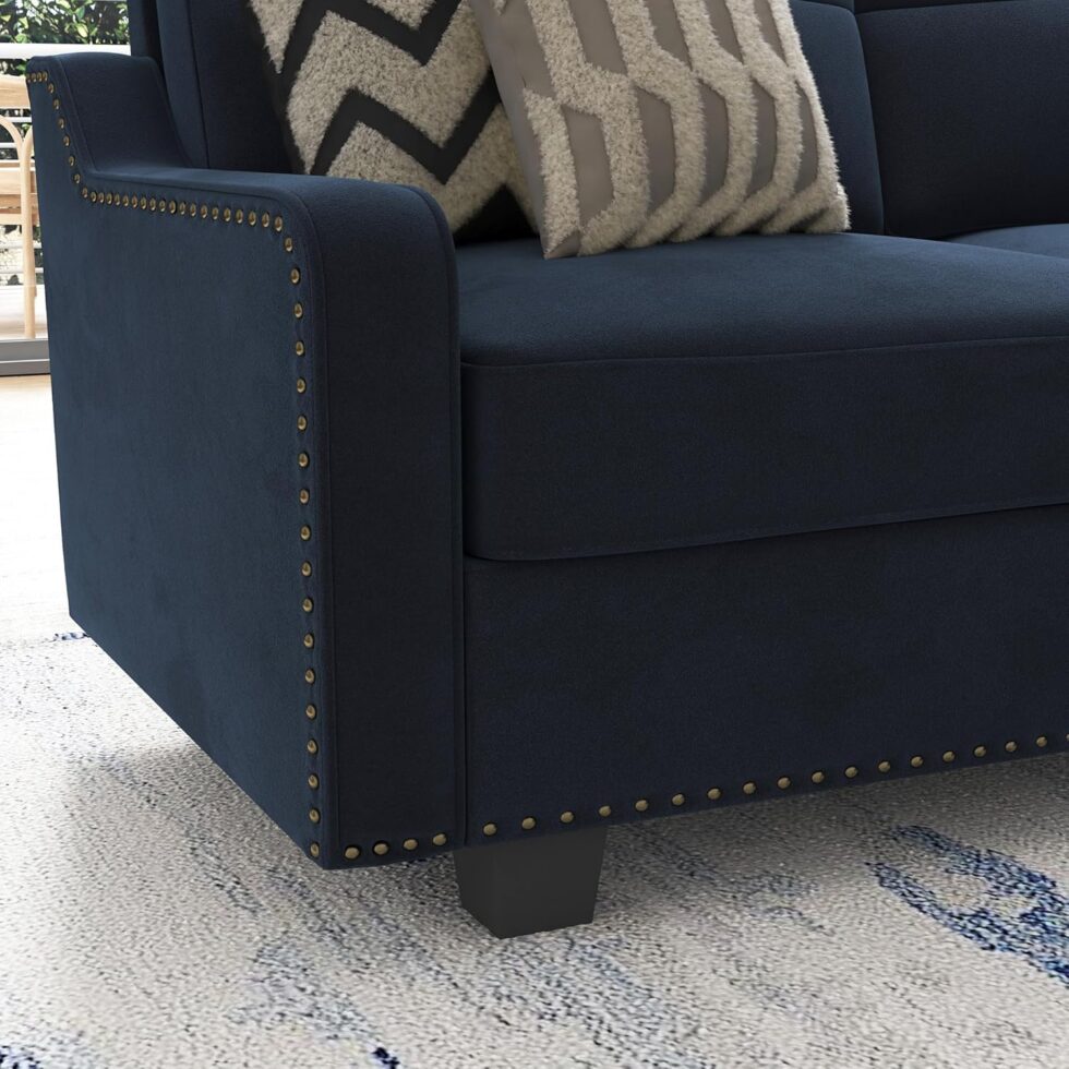 HONBAY Convertible Sectional Sofa L Shaped Couch for Small Apartment Reversible Sectional Couch for Living Room,Velvet Dark Blue