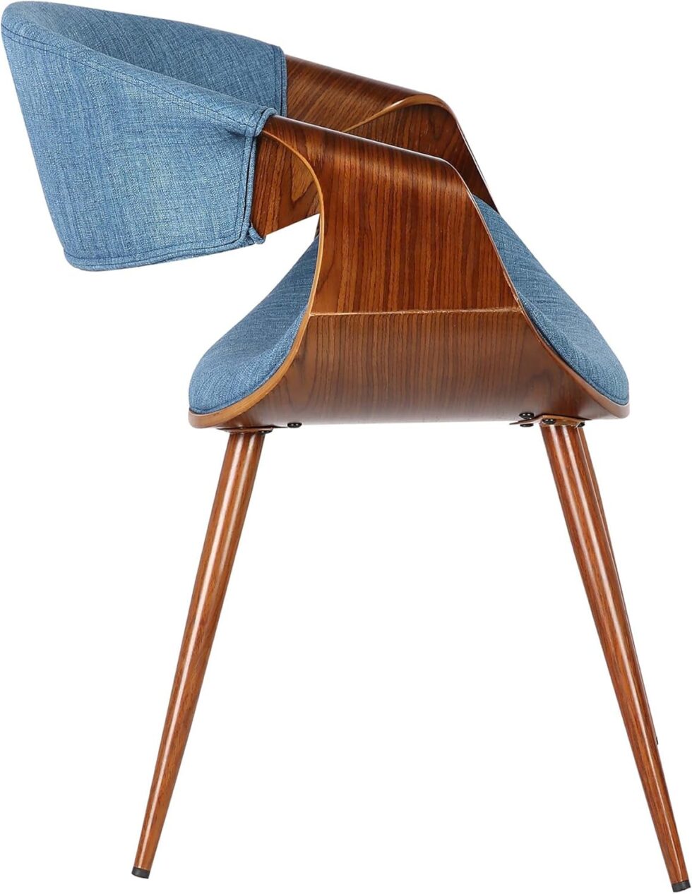 Armen Living Butterfly Mid-Century Dining Chair in Walnut Finish and Blue Fabric