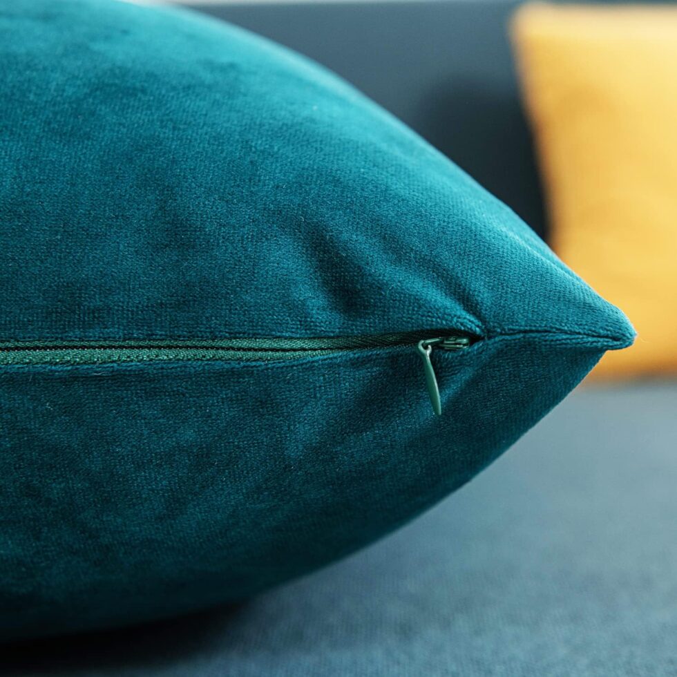 DEZENE Throw Pillow Cases 18x18 Teal: 2 Pack Cozy Soft Velvet Square Decorative Pillow Covers for Farmhouse Home Decor