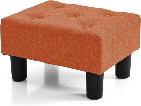BRIAN & DANY Small Foot Stool, Linen Foot Stools with Legs, Stable Small Footstool for Living Room, Orange