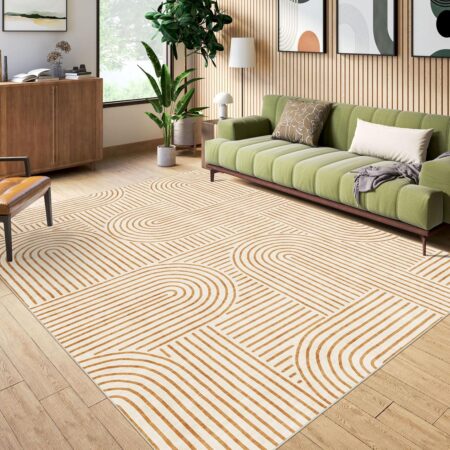 Washable Area Rug 5x7 - Boho Living Room Stain Resistant Soft Bedroom Ultra-Thin Orange Modern Abstract Rainbow Indoor Carpet for Dining Room and Nursery
