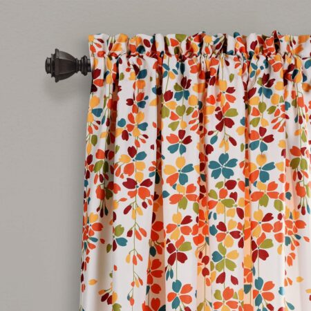 Lush Decor Weeping Flower Light Filtering Window Curtain Panels, Pair, 52"W x 84"L + 2" Header, Turquoise & Tangerine - Charming Modern Floral Curtains for Living Room, Dining Room, & Bedroom