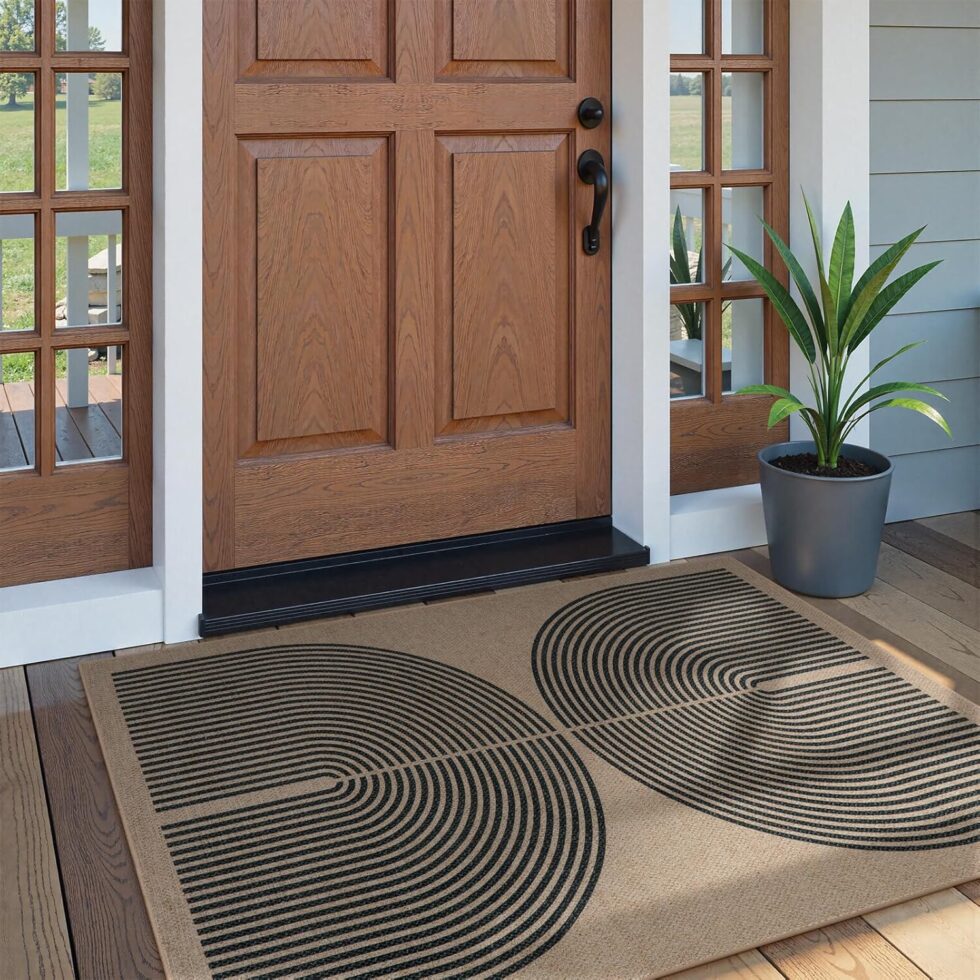 Lahome Modern Rainbow Easy Jute Rug, 3x5 Washable Rugs for Entryway Farmhouse Black Patio Carpet, Non Slip Indoor Door Mat Contemporary Outdoor Porch Carpet for Laundry Guestroom Room Decor