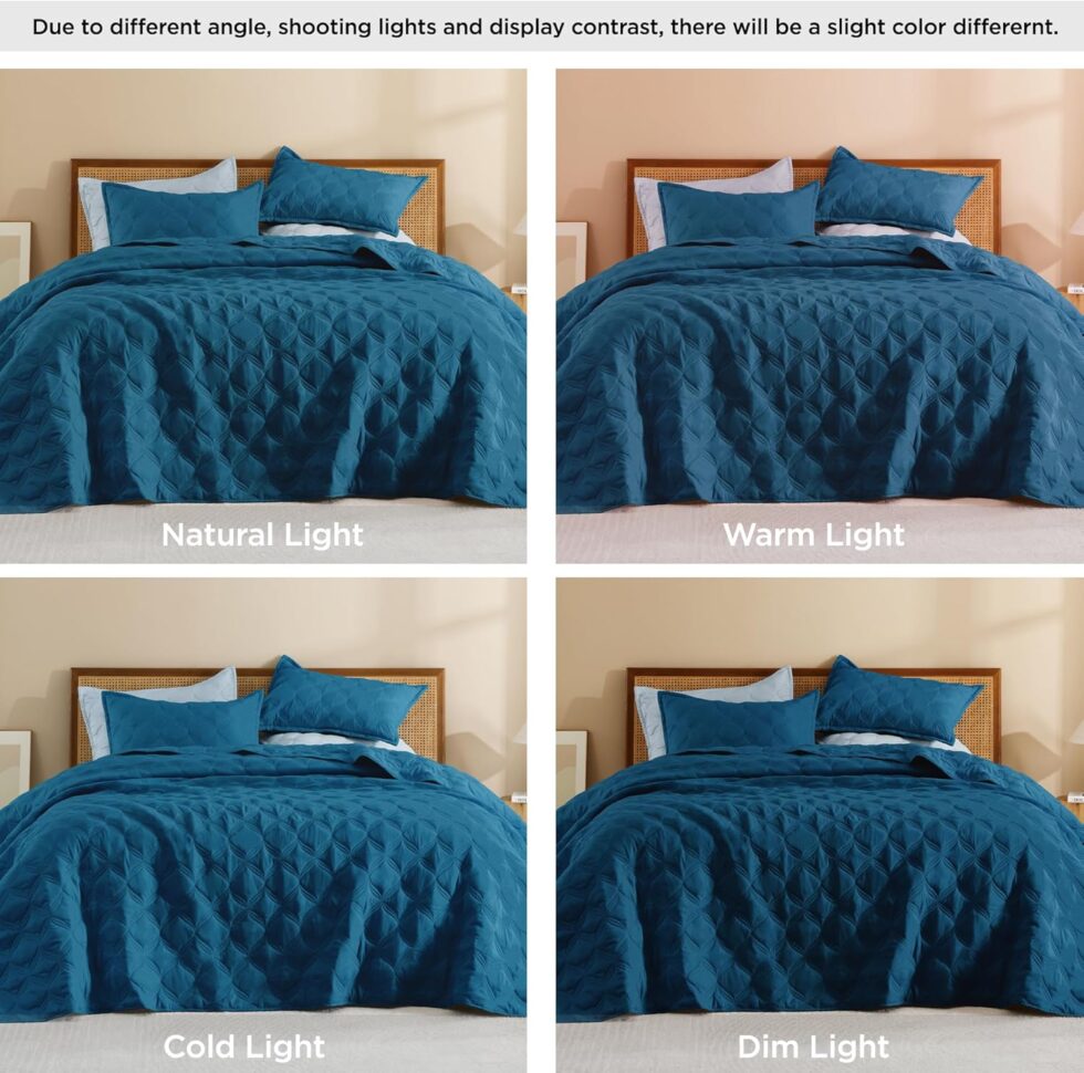 Litanika Queen Size Quilt Bedding Set Teal - Full Lightweight Comforter Bedspreads & Coverlets Turquoise - Bedding Cover Bed Decor All Season - 3 Pieces (1 Quilt, 2 Pillowcases)