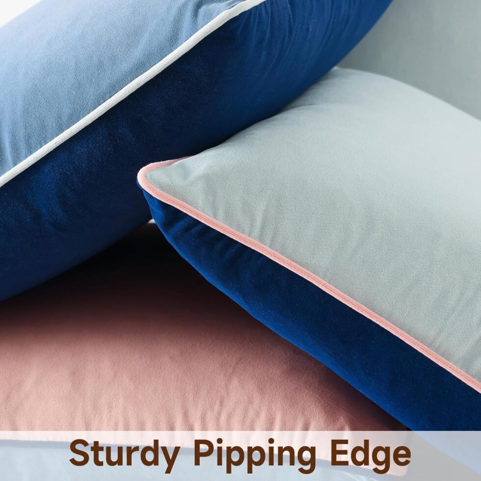 Mecatny Soft Velvet Throw Pillow Covers 18x18 inch Set of 4, Accent Colorful Decorative Pillow Covers with 4-Color Mix and Match for Bedroom Living Room, Blue & Pink