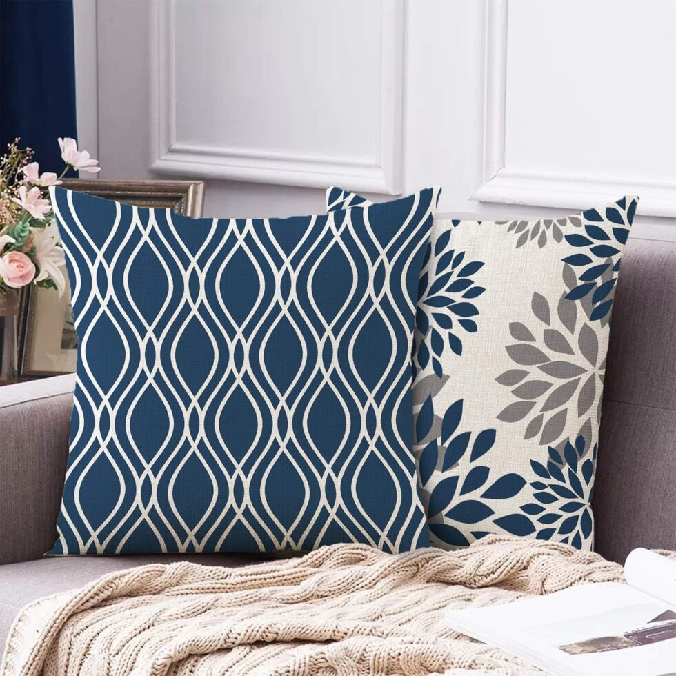 Hexagram Blue Pillow Covers 18x18 Set of 4, Geometric Throw Pillow Covers - Decorative Couch Pillow Cover for Sofa, Cushion Case Outdoor Home Decoration