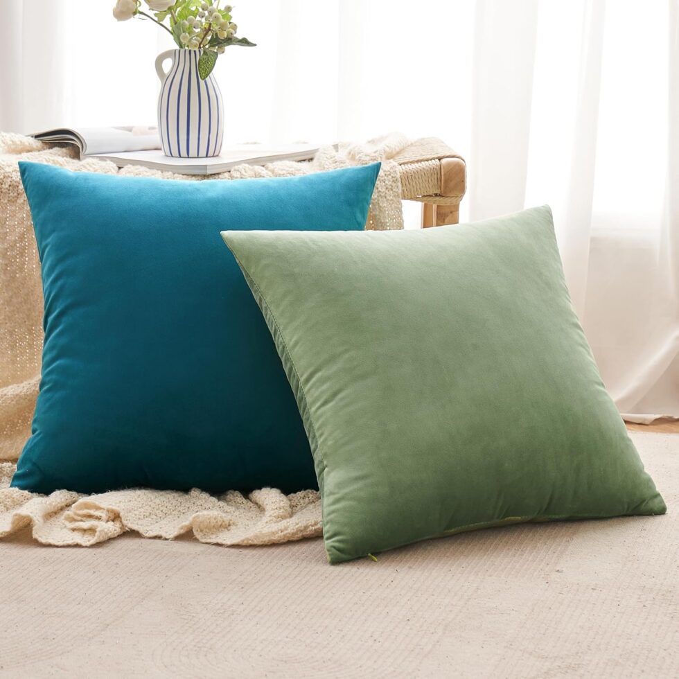 ANRODUO Pack of 2 Velvet Teal Throw Pillow Covers 18x18 Inch Decorative Pillow Covers Euro Cushion Case Soft Solid Square Cozy Modern Home Decor Pillowcase for Sofa Couch Bed Room Decor Home Decor
