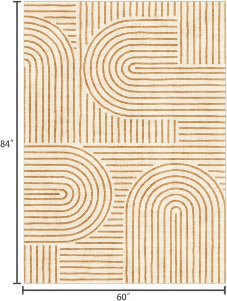 Washable Area Rug 5x7 - Boho Living Room Stain Resistant Soft Bedroom Ultra-Thin Orange Modern Abstract Rainbow Indoor Carpet for Dining Room and Nursery