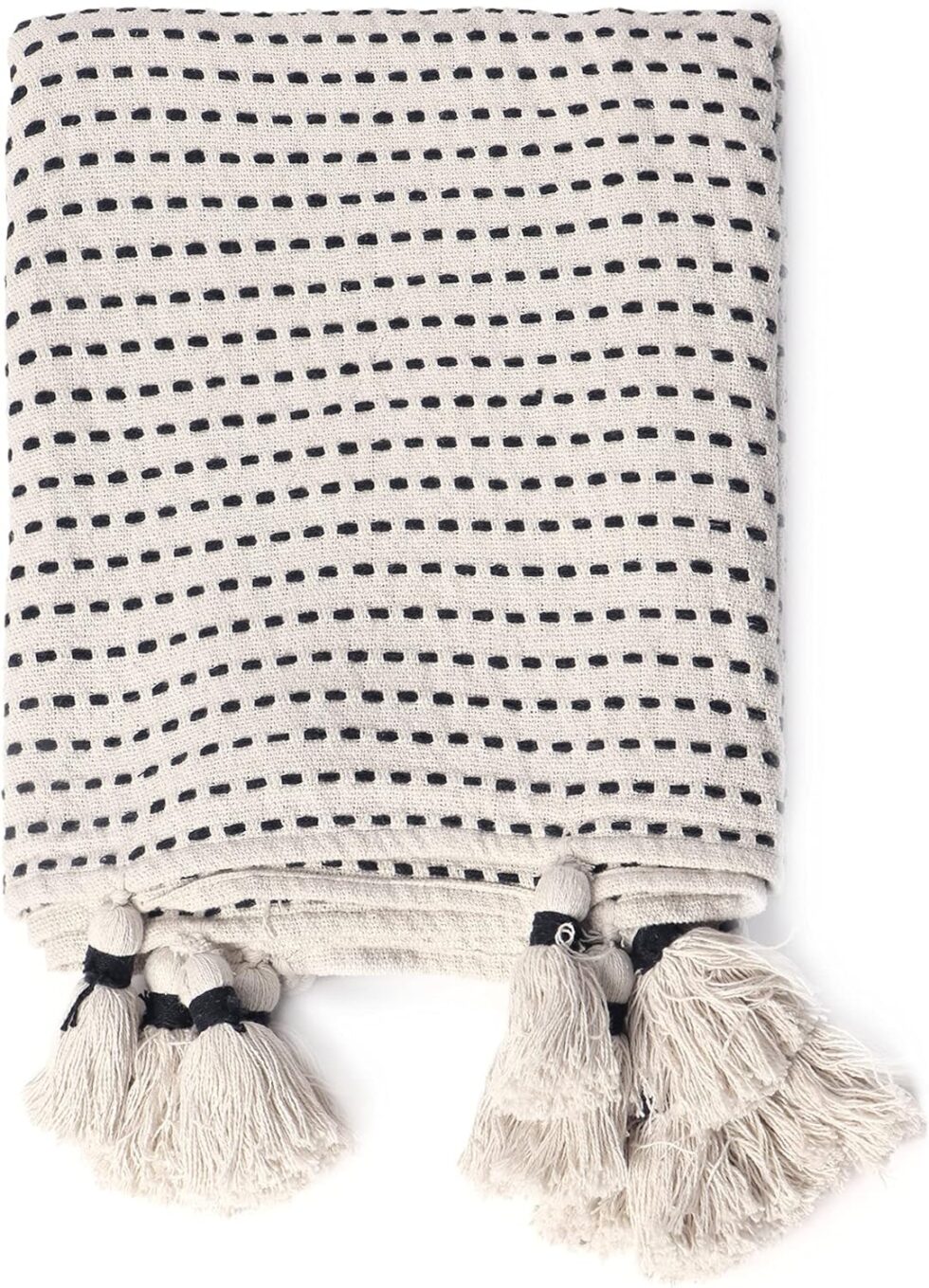 REDEARTH · Classic Throw Blanket -with Oversized Decorative Tassels Medium Weight Soft Lap Blanket for Sofa Bed Couch Chairs loveseats car, Living, Indoor/Outdoor use 100% Cotton (50x60; Black)