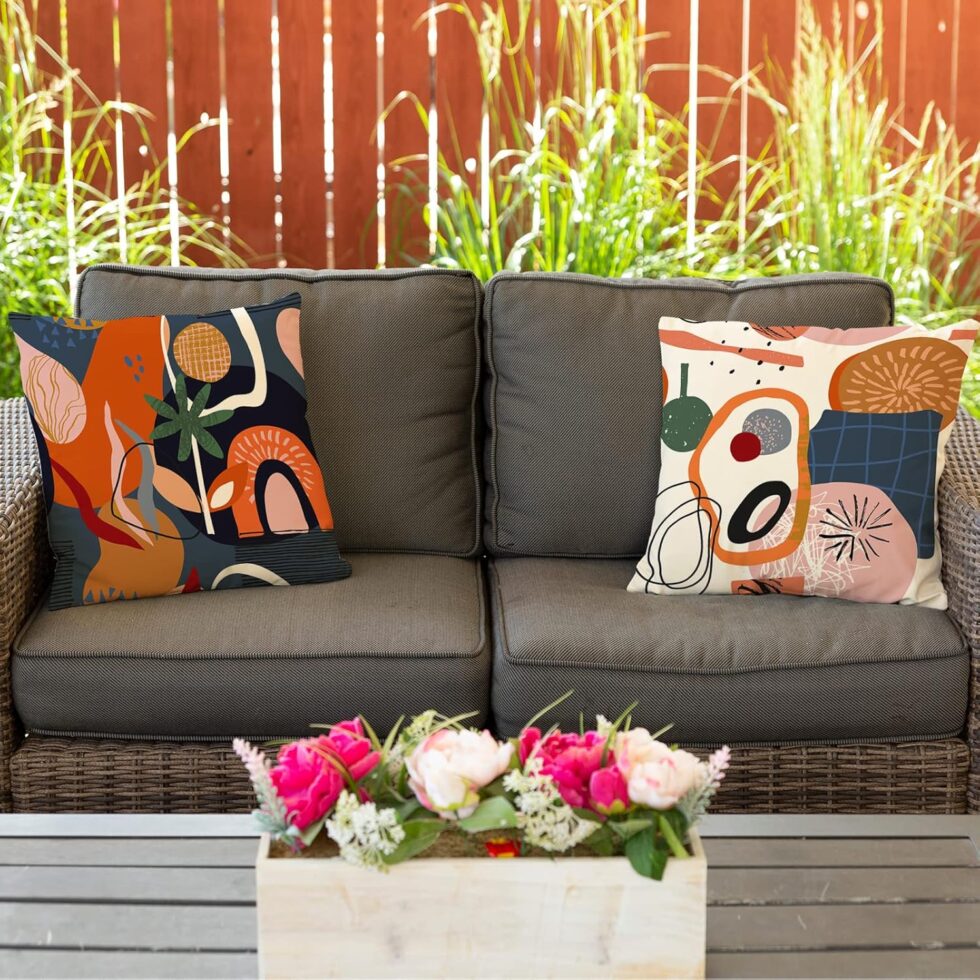 Jartinle Abstract Mid Century Modern Throw Pillow Covers 18x18 Colorful Boho Orange Aesthetic Floral Geometric Pillow Covers for Couch Outdoor Decor Set of 4
