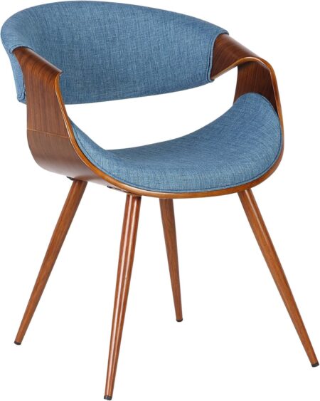 Armen Living Butterfly Mid-Century Dining Chair in Walnut Finish and Blue Fabric