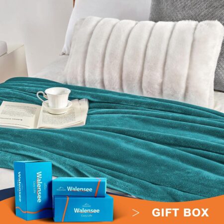 Walensee Fleece Blanket Plush Throw Fuzzy Lightweight (Queen Size 90x90 Teal) Super Soft Microfiber Flannel Blankets for Couch, Bed, Sofa Ultra Luxurious Warm and Cozy for All Seasons