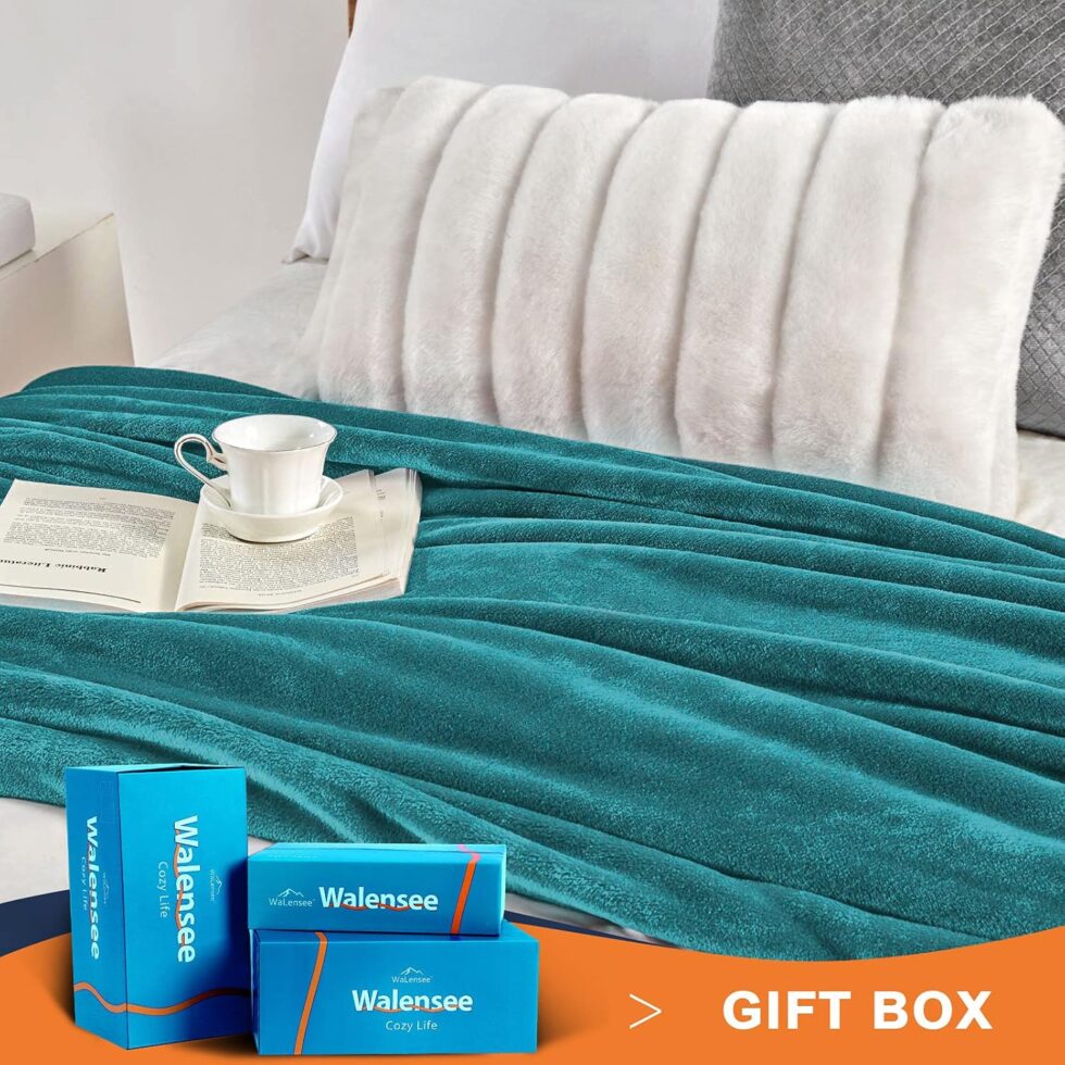 Walensee Fleece Blanket Plush Throw Fuzzy Lightweight (Queen Size 90x90 Teal) Super Soft Microfiber Flannel Blankets for Couch, Bed, Sofa Ultra Luxurious Warm and Cozy for All Seasons
