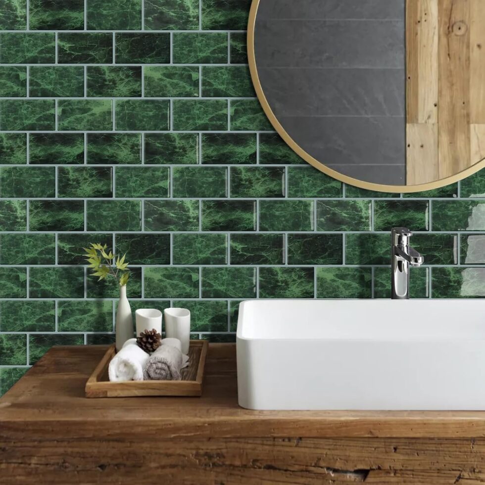 Dark Green Peel and Stick Subway Tile Backsplash Self Adhesive Brick Stickers for Kitchen Bathroom Wall, 10-Sheet, 12"×12"