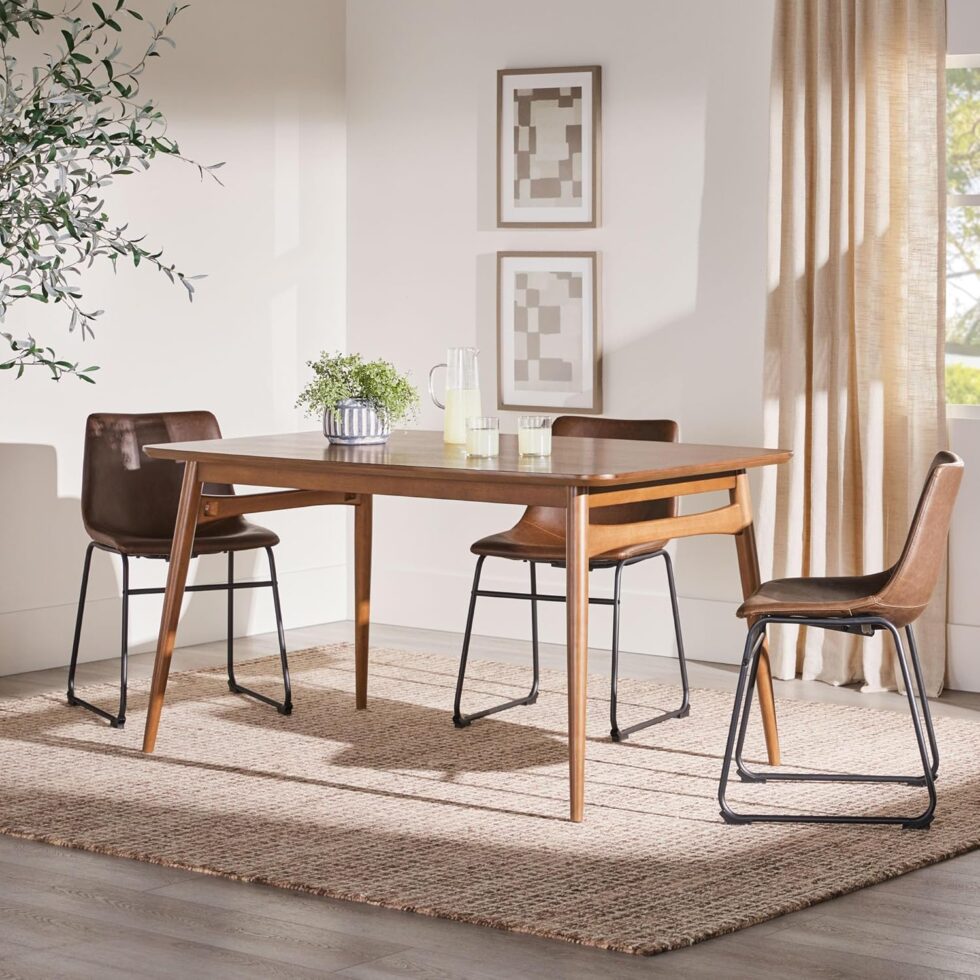 Walker Edison Mid-Century Modern Solid Wood Tapered-Leg Dining Table, 59 Inch, Walnut