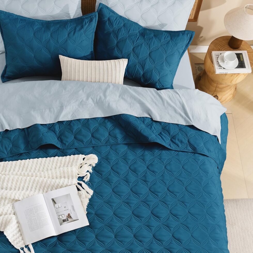 Litanika Queen Size Quilt Bedding Set Teal - Full Lightweight Comforter Bedspreads & Coverlets Turquoise - Bedding Cover Bed Decor All Season - 3 Pieces (1 Quilt, 2 Pillowcases)