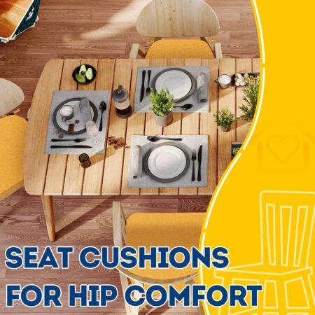 AAAAAcessories D-Shaped Chair Cushions, 2" Thick Dining Chair Pads with Ties and Removable, Machine-Washable Cover, 17" x 16", Set of 4, Golden Yellow