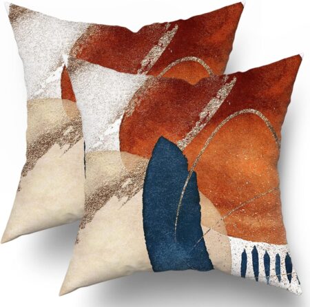 Kawani Boho Mid Century Modern Pillow Covers 18X18 in Navy Blue Burnt Orange Abstract Pillow Cases Set of 2 Aesthetic Geometric Minimalist Throw Pillows Home Decor for Room Couch Sofa Patio Porch