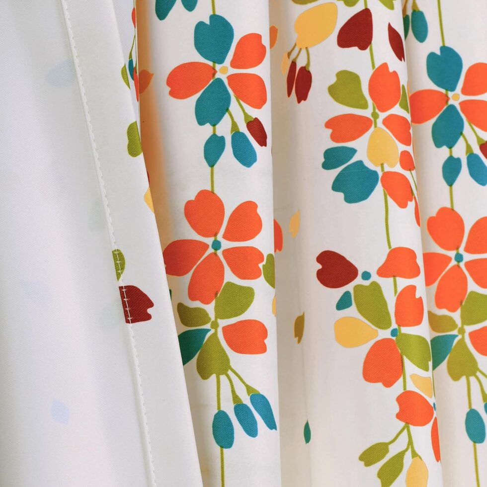 Lush Decor Weeping Flower Light Filtering Window Curtain Panels, Pair, 52"W x 84"L + 2" Header, Turquoise & Tangerine - Charming Modern Floral Curtains for Living Room, Dining Room, & Bedroom