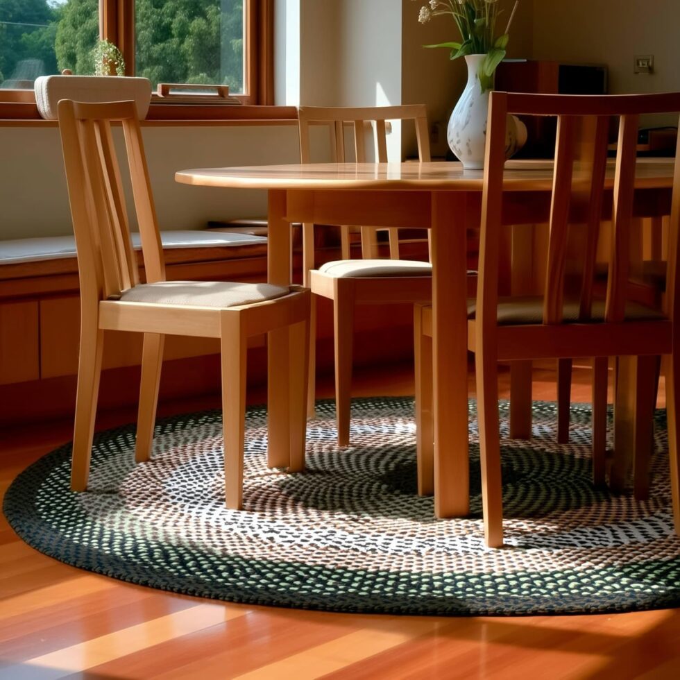 Super Area Rugs Round 4' Green - Ivory Circular Braided Rug for Farmhouse/Primitive Style Kitchens and Dining Table