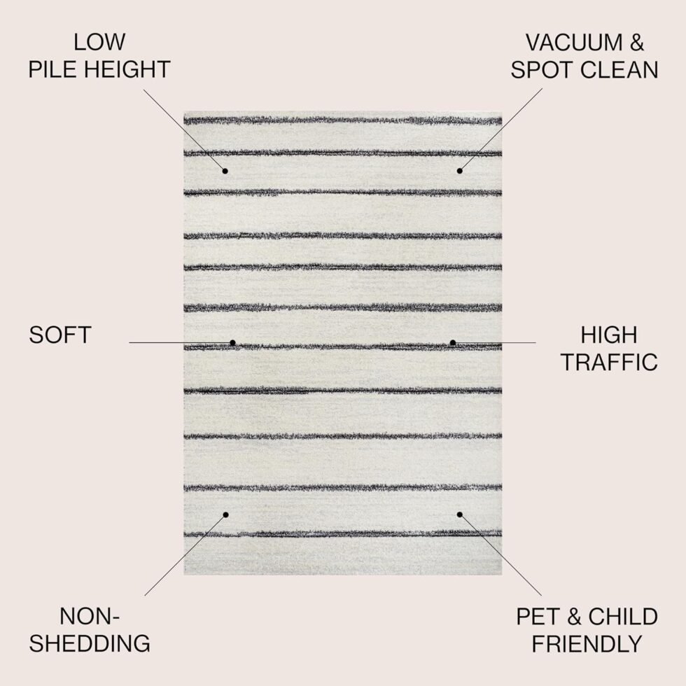 JONATHAN Y Williamsburg Minimalist Stripe Cream/Black Indoor Area Rug, 3x5, Contemporary, Modern, Easy-Cleaning for Living Room, Bedroom, Kitchen, Pet Friendly, Non-Shedding (MOH201D-3)