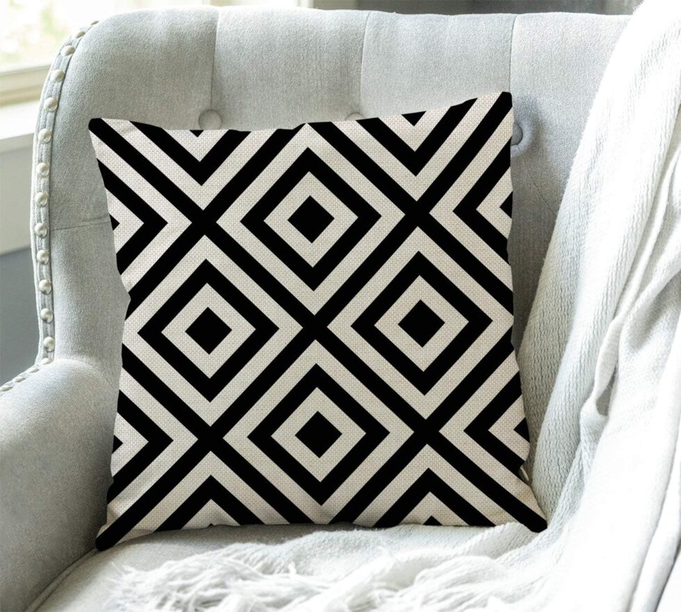 Swono Geometric Striped Black and White Diagonal Inclined Lines Throw Pillow Cover Cushion Case for Home Decor Sofa Couch 18" x 18" Inch Cotton Linen Farmhouse Decorations