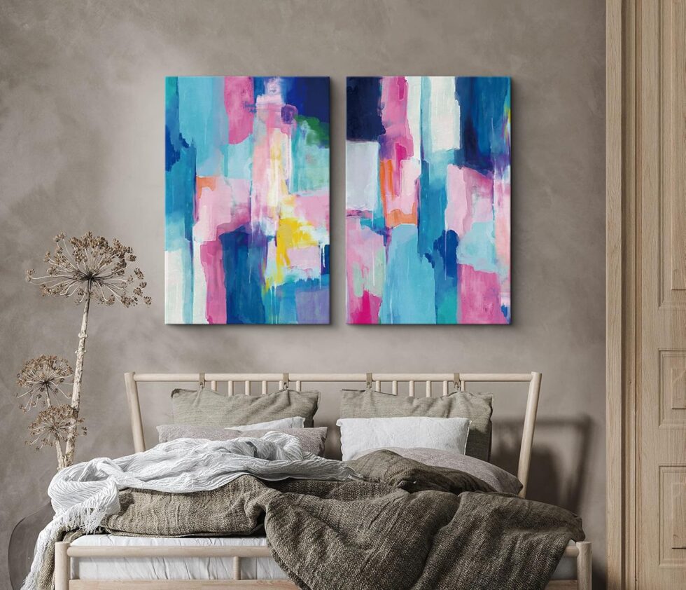 SIGNLEADER Canvas Print Wall Art Set Pastel Blue and Pink Color Blocks Geometric Shapes Illustrations Modern Art Contemporary Colorful Multicolor Ultra for Living Room, Bedroom, Office - 16"x24" x 2