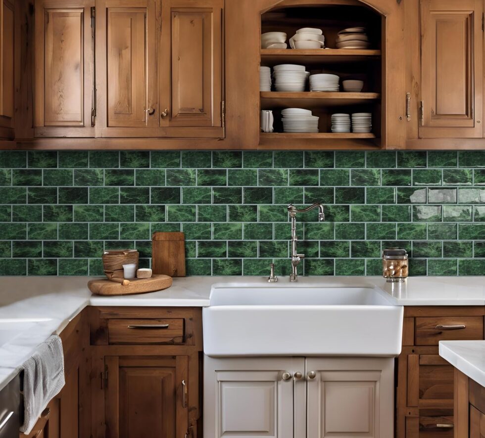 Dark Green Peel and Stick Subway Tile Backsplash Self Adhesive Brick Stickers for Kitchen Bathroom Wall, 10-Sheet, 12"×12"