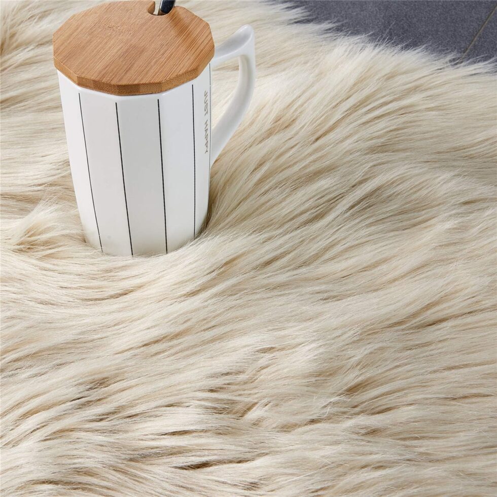 EasyJoy Ultra Soft Fluffy/Fuzzy Shaggy Area Rug Faux Fur Chair Cover Seat Pad for Bedroom Floor Sofa Living Room (2 x 6 ft Sheepskin, Beige)