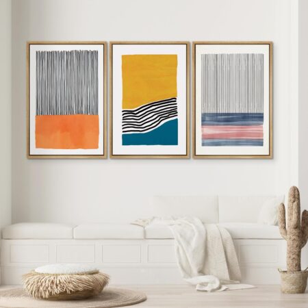 SIGNWIN Framed Wall Art Print Set Orange, Yellow, Blue & Pink Color Blocks and Lines Abstract Shapes Illustrations Modern Art Chic Relax/Calm Multicolor for Living Room, Bedroom, Office - 16"x24"x3