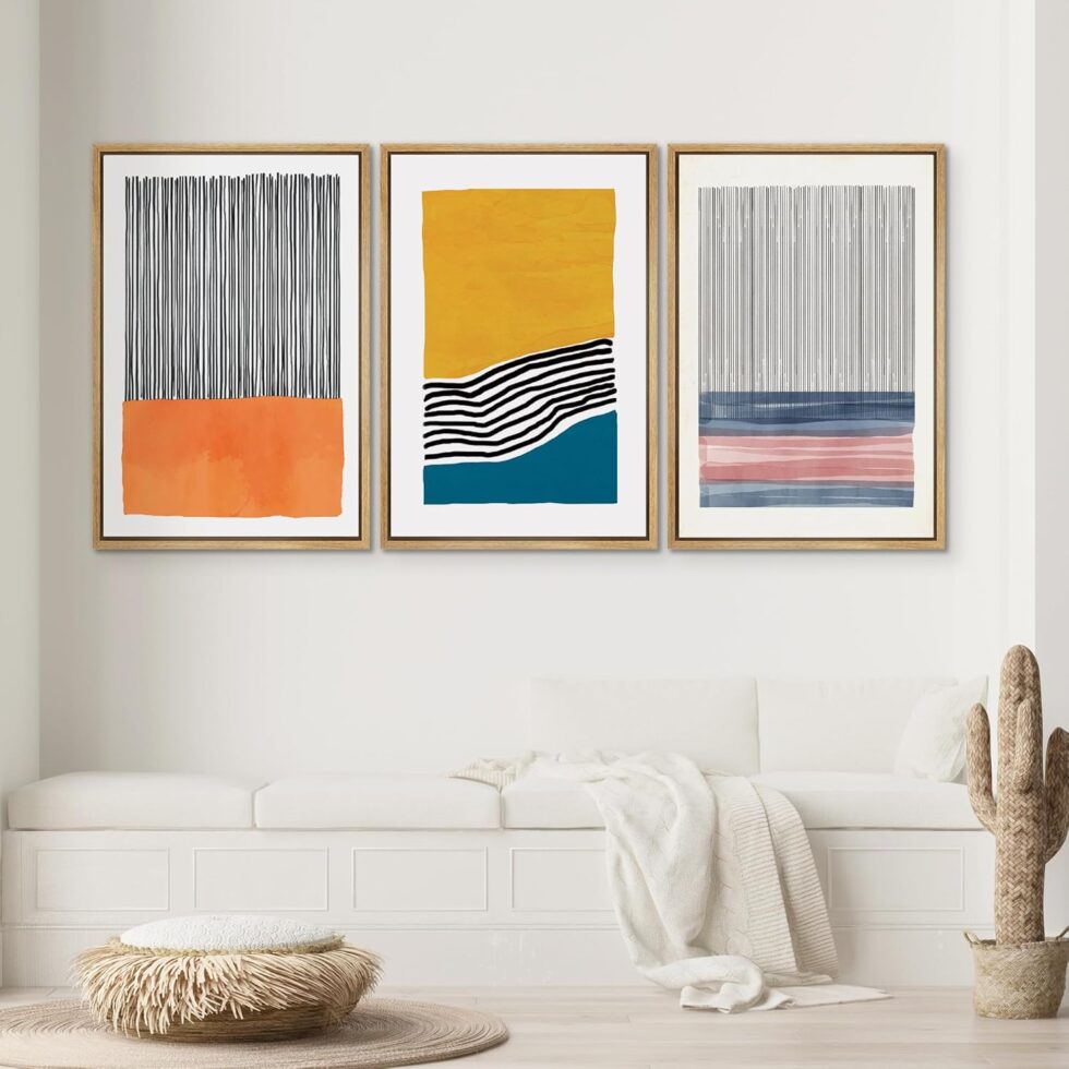 SIGNWIN Framed Wall Art Print Set Orange, Yellow, Blue & Pink Color Blocks and Lines Abstract Shapes Illustrations Modern Art Chic Relax/Calm Multicolor for Living Room, Bedroom, Office - 16"x24"x3