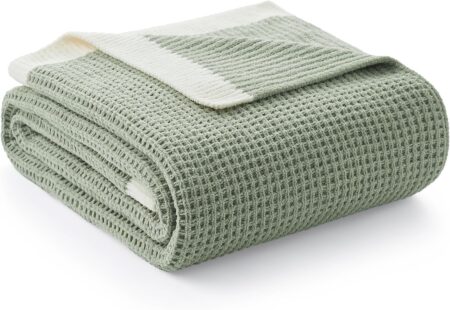 Amélie Home Chenille Waffle Throw Blanket for Couch, Reversible Soft Cozy Knit Blanket Lightweight Warm Decorative Throw for Sofa, Bed, Living Room, 50"x60", Sage Green