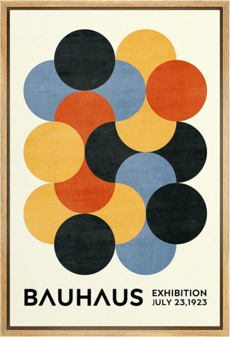MUDECOR Framed Canvas Print Wall Art Geometric Colorful Circle Bauhaus Polygon Abstract Shapes Illustrations Fine Art Mid-Century Modern Multicolor for Living Room, Bedroom, Office - 16"x24" Natural