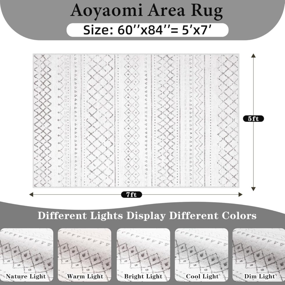 Area Rug Living Room Rugs 5x7 - Large Soft Boho Geometric Rugs, Non-Slip Foldable Washable Area Rug Non Shedding Morden Indoor Floor Carpet for Bedroom Office Dining Room (Dark Grey,5' x 7')