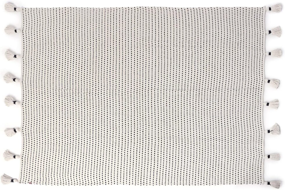 REDEARTH · Classic Throw Blanket -with Oversized Decorative Tassels Medium Weight Soft Lap Blanket for Sofa Bed Couch Chairs loveseats car, Living, Indoor/Outdoor use 100% Cotton (50x60; Black)