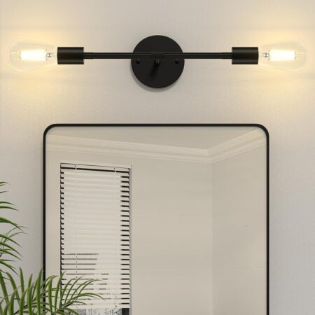 FadimiKoo 2-Light Black Bathroom Lighting Over Mirror, Modern Sconces Wall Light Fixtures, Indoor Semi Flush Mount Ceiling Light for Hallway Bedroom Kitchen (1 Pack)
