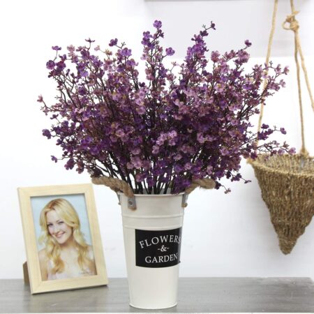 JAKY-Global Babys Breath Fabric Cloth Artificial Flowers 6 Bundle European Fake Silk Plants Decor Farmhouse Wedding Party Decoration Bouquets Real Touch DIY Home Garden (Autumn Purple-6pcs)