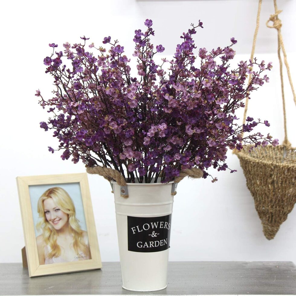 JAKY-Global Babys Breath Fabric Cloth Artificial Flowers 6 Bundle European Fake Silk Plants Decor Farmhouse Wedding Party Decoration Bouquets Real Touch DIY Home Garden (Autumn Purple-6pcs)