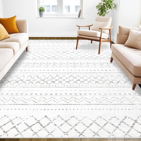 Area Rug Living Room Rugs 5x7 - Large Soft Boho Geometric Rugs, Non-Slip Foldable Washable Area Rug Non Shedding Morden Indoor Floor Carpet for Bedroom Office Dining Room (Dark Grey,5' x 7')