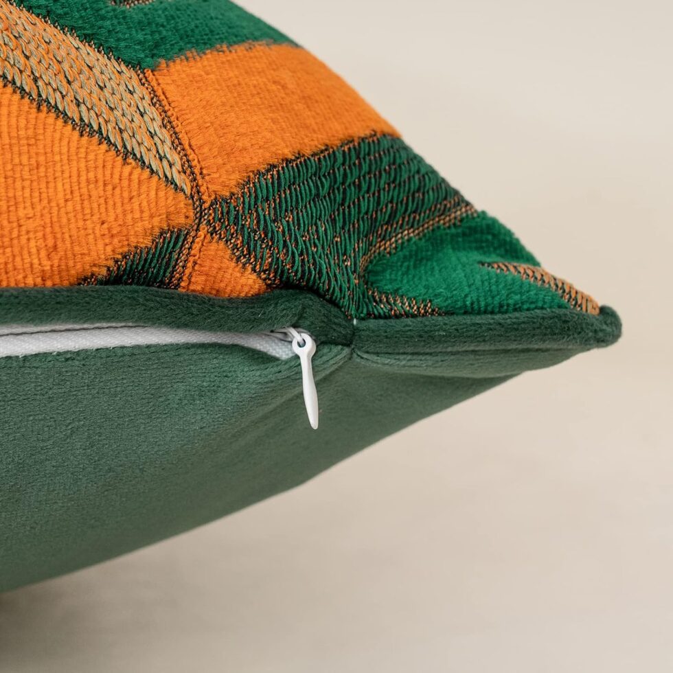 Alerfa Square Pillow Geometric Plaid Embroidery Cut Velvet Cushion Case Luxury Modern Throw Pillow Cover Decorative Pillow for Couch Sofa Living Room Bedroom Car 18 x 18 Inch Teal Orange