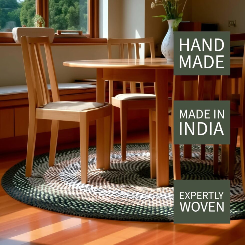 Super Area Rugs Round 4' Green - Ivory Circular Braided Rug for Farmhouse/Primitive Style Kitchens and Dining Table