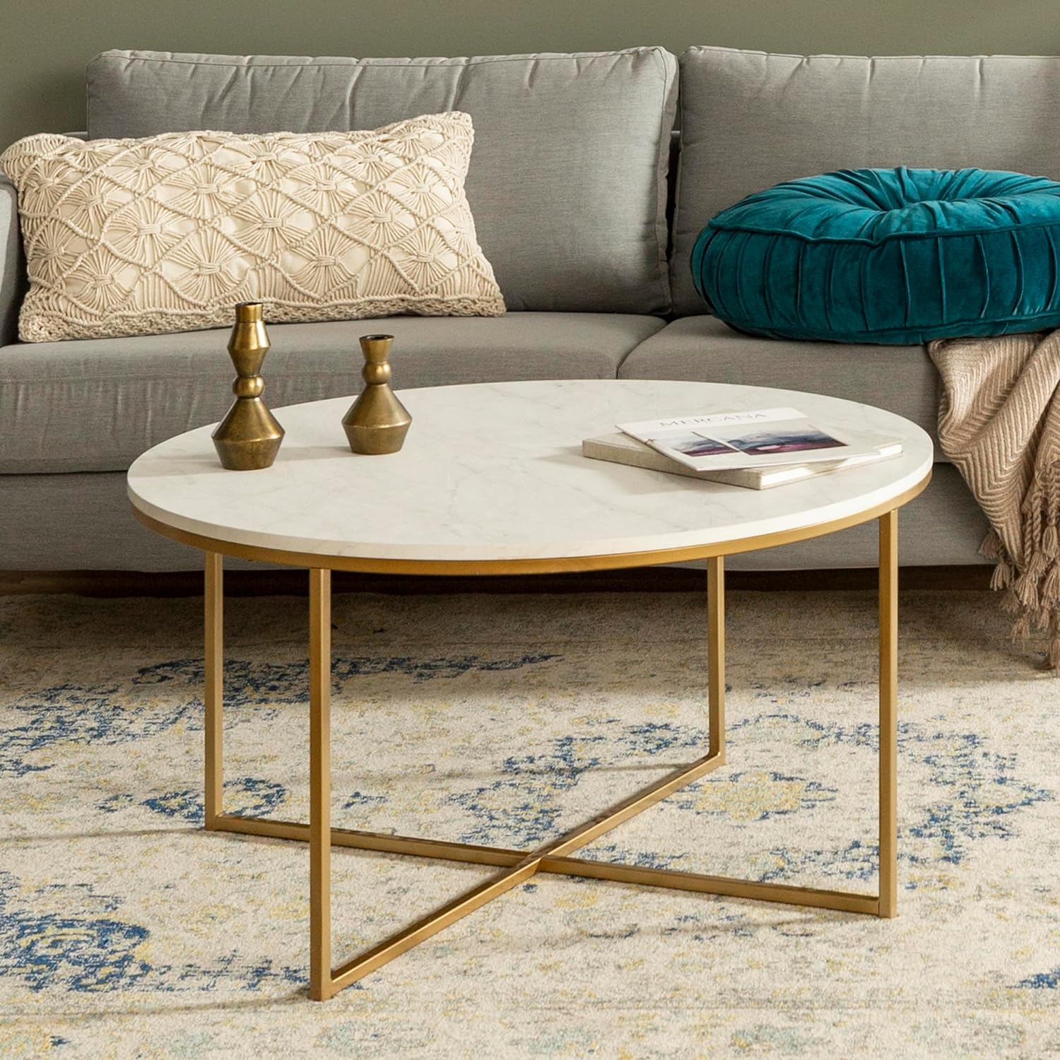 Modern Glam Marble Coffee Table with Gold Base | Color Block Home Design