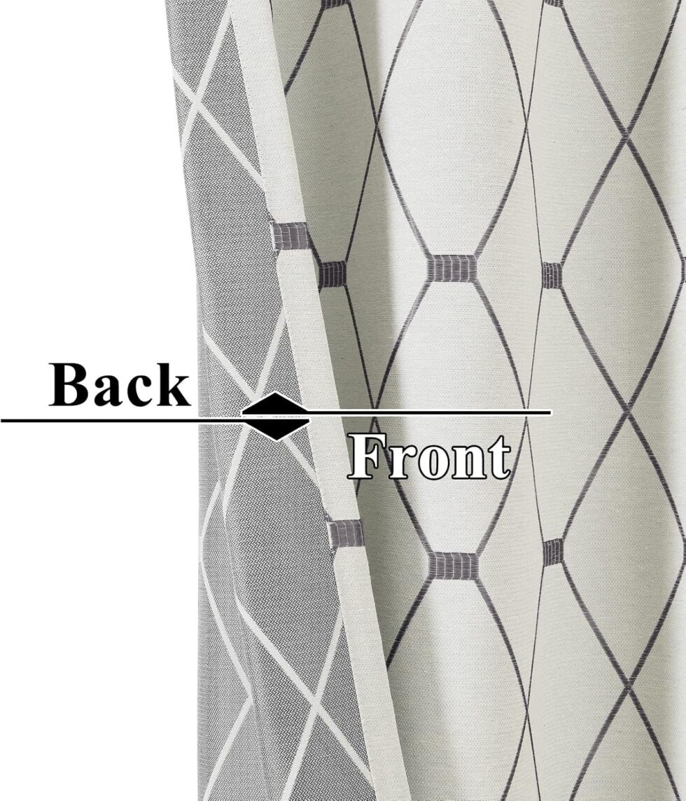 Embroidered Curtains 84 inch Length 2 Panels Set for Living Room Bedroom, Cotton Linen Textured Curtains Light Reducing Draperies Grommet Room Darkening Window Treatments, Grey Geometric Pattern