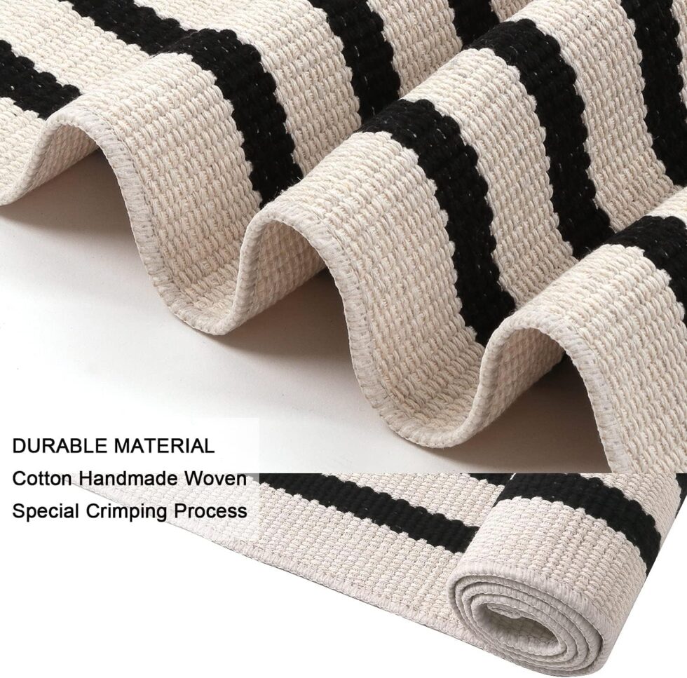 LEEVAN Washable Area Rug - 5'x8' Living Room & Bedroom Rug - Black & White Striped for Kitchen, Dining Room, Playroom, Mudroom, Entryway